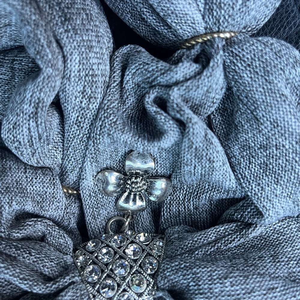 Gray Scarf with Silver Charm - Picture 3 of 7